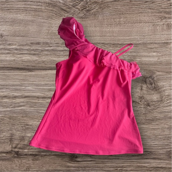 Be Creative swim top Women's Pink One-Shoulder Ruffle Top size 12 - Picture 2 of 16